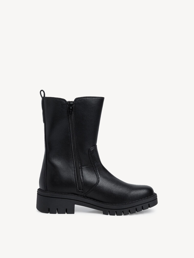 Schwarzer Leder-Stiefel mit Reißverschluss und verstellbarem Riemen