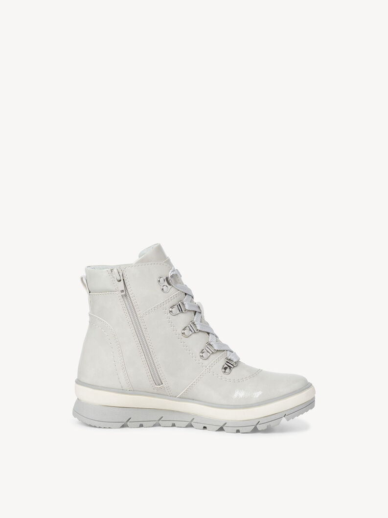 Weiße knöchelhohe Stiefel mit Reißverschluss und Metallösen
