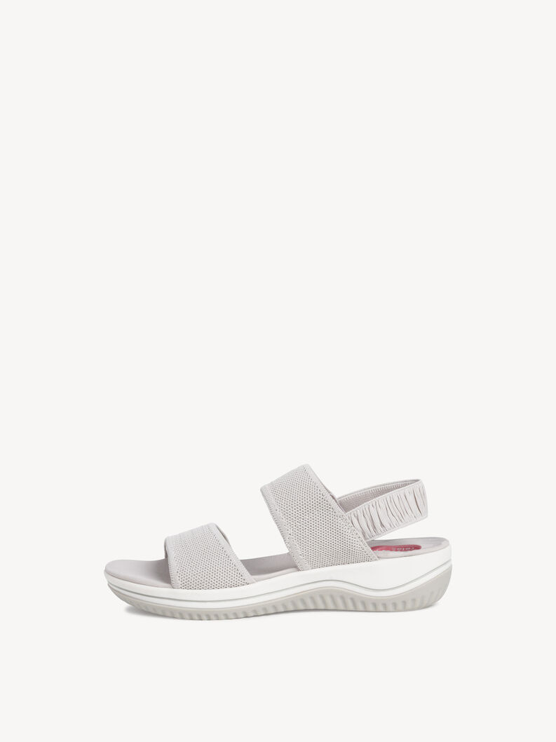 Hellgraue Textilsandale mit weicher Sohle und elastischem Fersenriemen