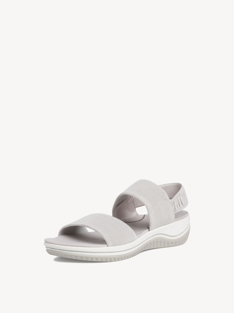 Leichte hellgraue Textilsandalen mit weicher Sohle und elastischem Riemen