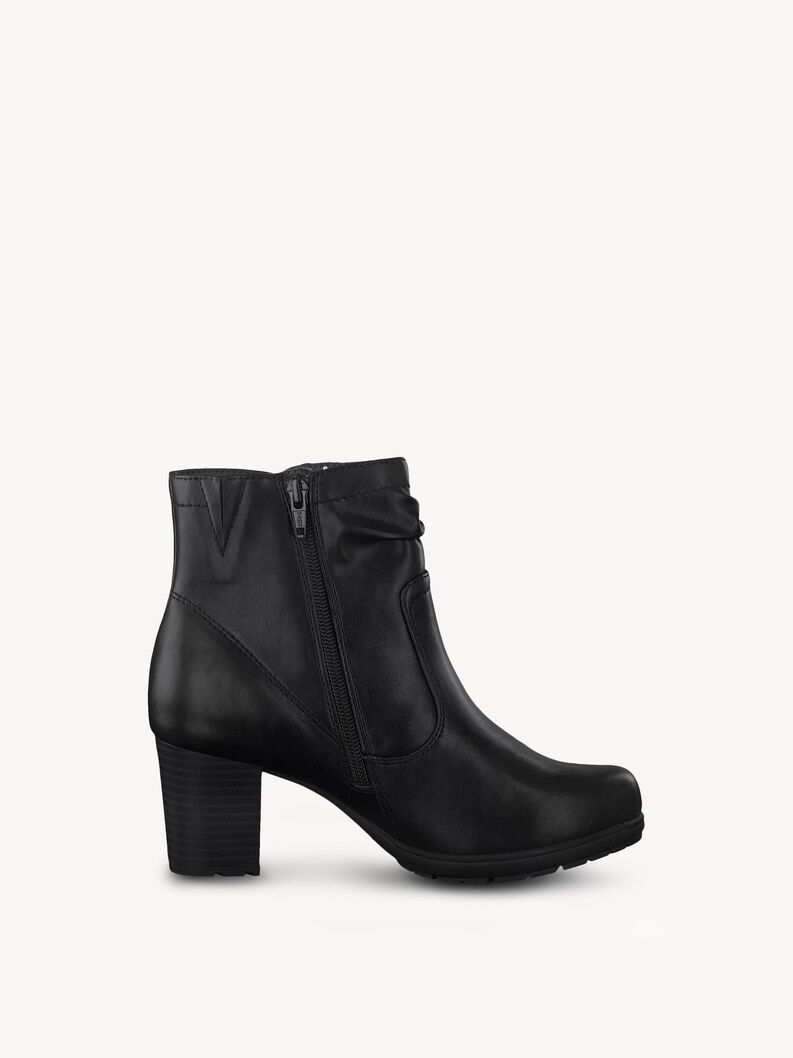 Schwarze Leder-Stiefelette mit massivem Absatz und seitlichem Reißverschluss